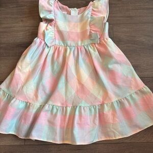 Bonnie Jean Pastel Pink Mint Yellow Check Ruffle Sundress